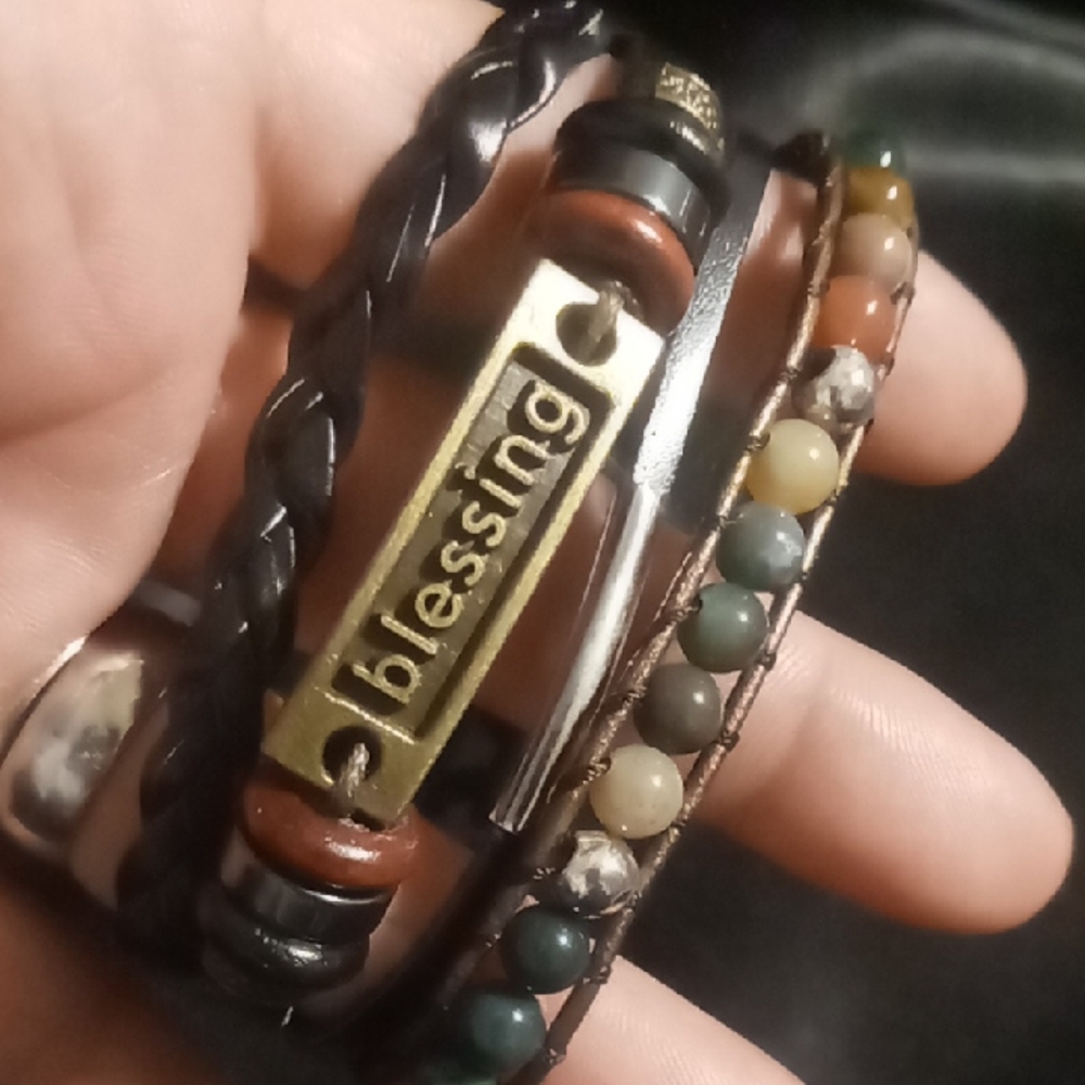 Multicolor & Layered Beaded Bracelet with 'Blessing' Charm. Slide & Expandable